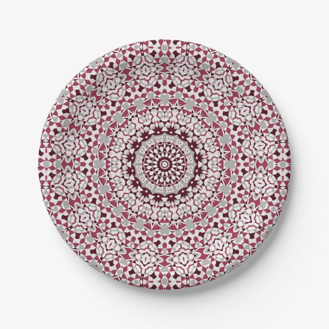 Mandala is burgundy-gray paper plates (Front)