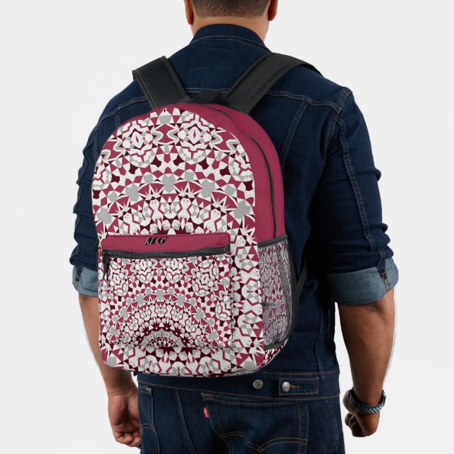 Mandala is burgundy-gray printed backpack (Insitu (Model))