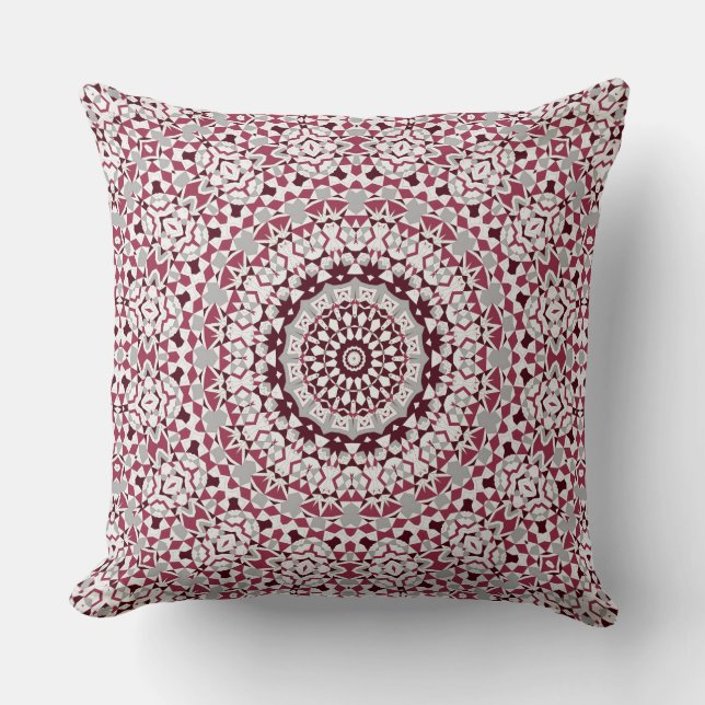 Mandala is burgundy-gray throw pillow (Front)
