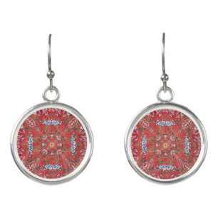 Mandala Jewel Tone Fabric Design Style Photo Earrings