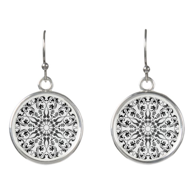 Mandala jewellery black and white  earrings (Front)