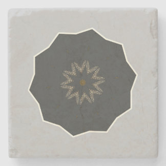Mandala Kaleidoscope Black on Gray Stone Coaster