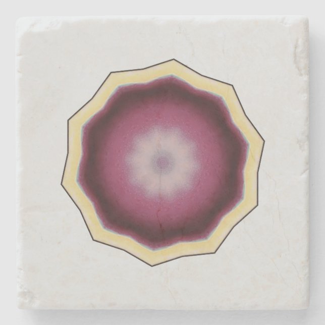 Mandala Kaleidoscope Design Purple on Gray Stone Coaster (Front)