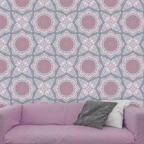 Mandala Kaleidoscopic Soft Pink Gray Geometric 