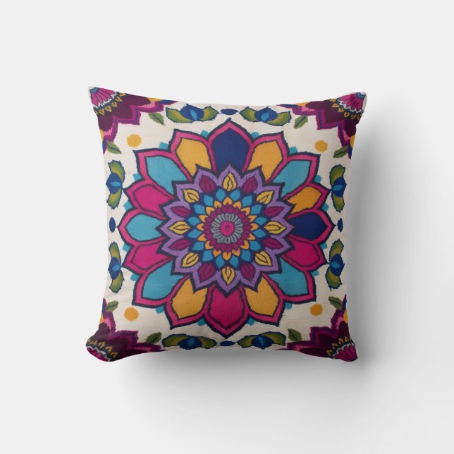 Mandala Kilim Lumbar Pillows: Bohemian Flair  Throw Pillow (Front)