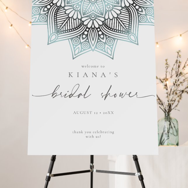 Mandala Lace Bridal Shower Welcome Lt. Blue ID968  Foam Board (In Situ (Stand))