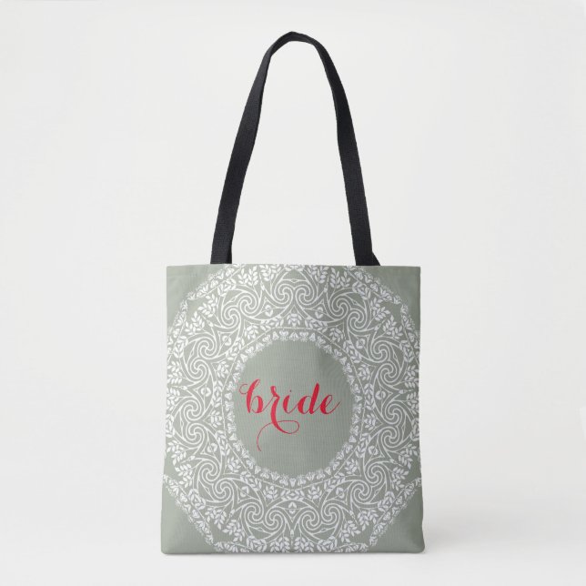 Mandala Lace Bride Wedding Swirl Art Border Tote Bag (Front)