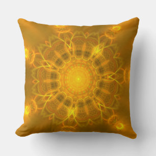 Mandala Lace Lines Warm Glow Yellow Background Throw Pillow