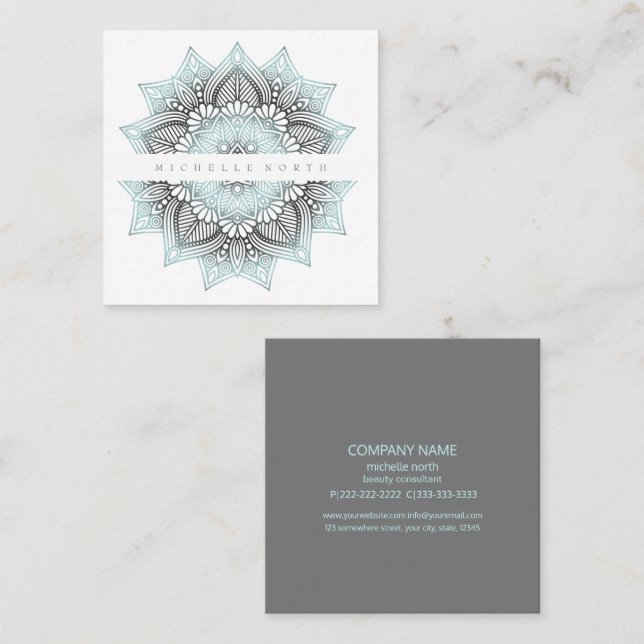 Mandala Lace Lt. Blue ID478 Square Business Card (Front/Back)