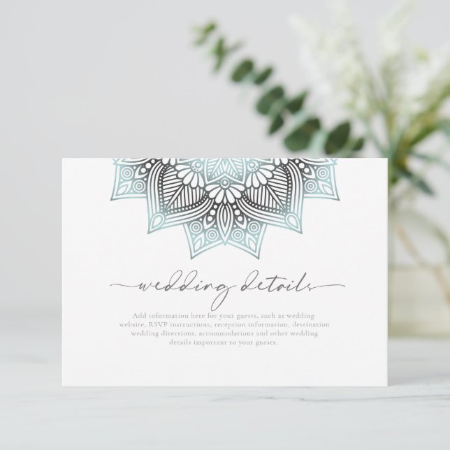 Mandala Lace Rev Wedding Details Lt. Blue ID968 Enclosure Card (Standing Front)