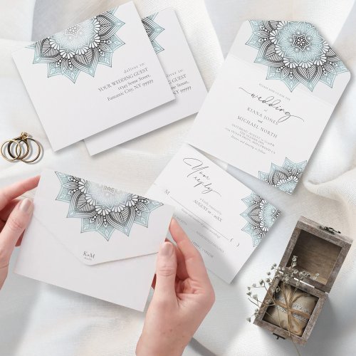 Mandala Lace Rev Wedding Lt Blue ID968 All In One Invitation