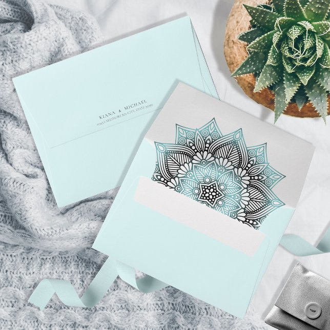 Mandala Lace Rev Wedding Lt. Blue ID968 Envelope (Interior/Back In Situ)