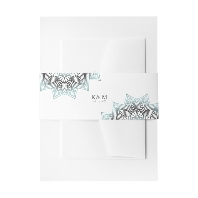 Mandala Lace Rev Wedding Lt. Blue ID968 Invitation Belly Band (Front Example)
