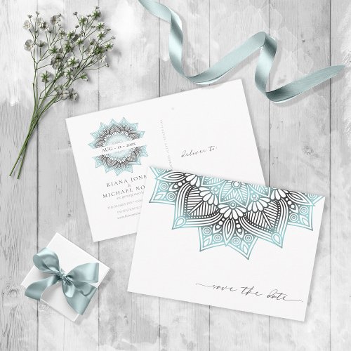 Mandala Lace Save the Date Lt Blue ID968  Announcement Postcard