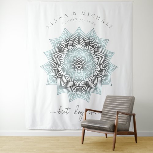 Mandala Lace Wedding Best Day Ever Lt Blue ID968  Tapestry