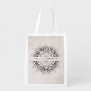 Mandala Lace Wedding Date Neutrals ID478 Reusable Grocery Bag