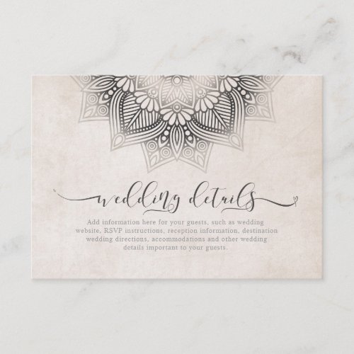 Mandala Lace Wedding Details Neutrals ID478 Enclosure Card