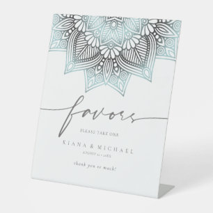 Mandala Lace Wedding Favors Lt. Blue ID968 Pedestal Sign