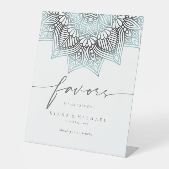 Mandala Lace Wedding Favors Lt. Blue ID968 Pedestal Sign (Front)