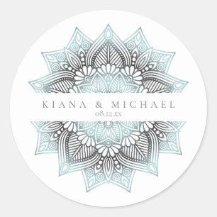 Mandala Lace Wedding Lt. Blue ID968 Classic Round Sticker