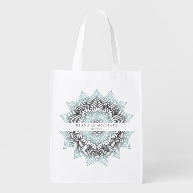 Mandala Lace Wedding Lt. Blue ID968 Grocery Bag (Front)