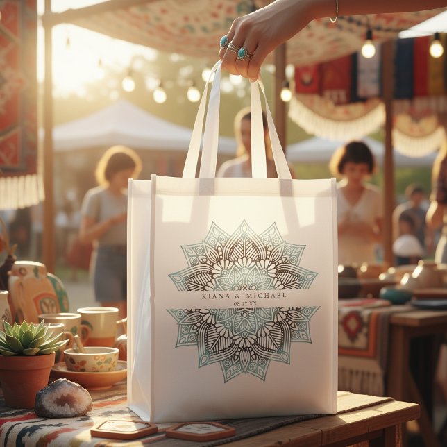 Mandala Lace Wedding Lt. Blue ID968 Grocery Bag (Creator Uploaded)