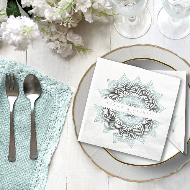 Mandala Lace Wedding Lt. Blue ID968 Paper Dinner Napkins (Creator Uploaded)