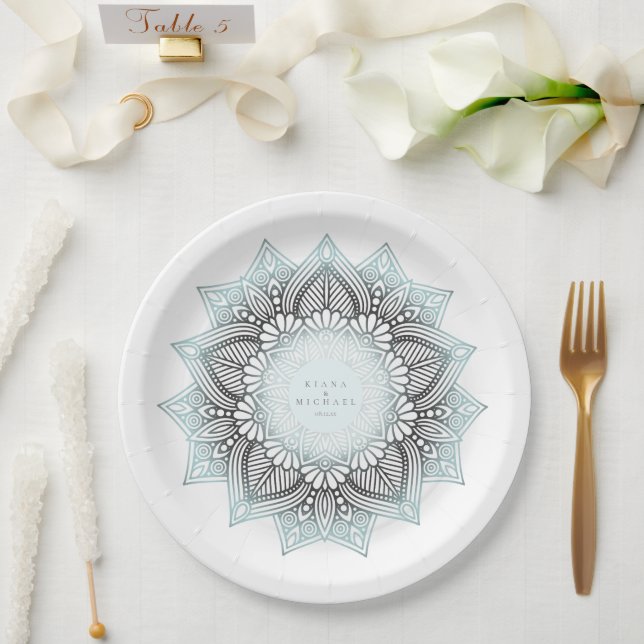 Mandala Lace Wedding Lt. Blue ID968 Paper Plates (Wedding)