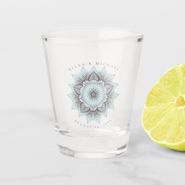 Mandala Lace Wedding Lt. Blue ID968  Shot Glass (Front)