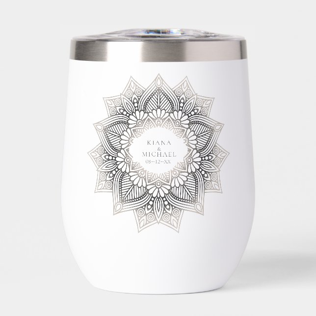 Mandala Lace Wedding Neutrals ID478 Thermal Wine Tumbler (Front)