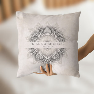 Mandala Lace Wedding Newlyweds Neutrals ID478 Throw Pillow