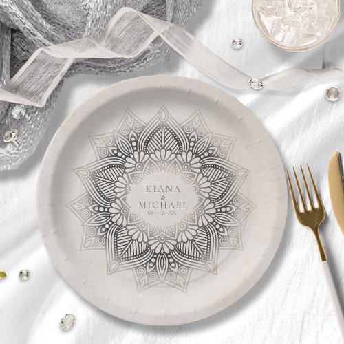 Mandala Lace Wedding Party Supplies Neutrals ID478 Paper Plates