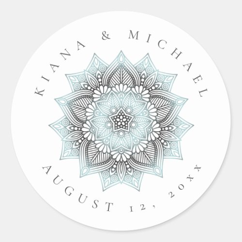 Mandala Lace Wedding Thank You Lt Blue ID968  Classic Round Sticker