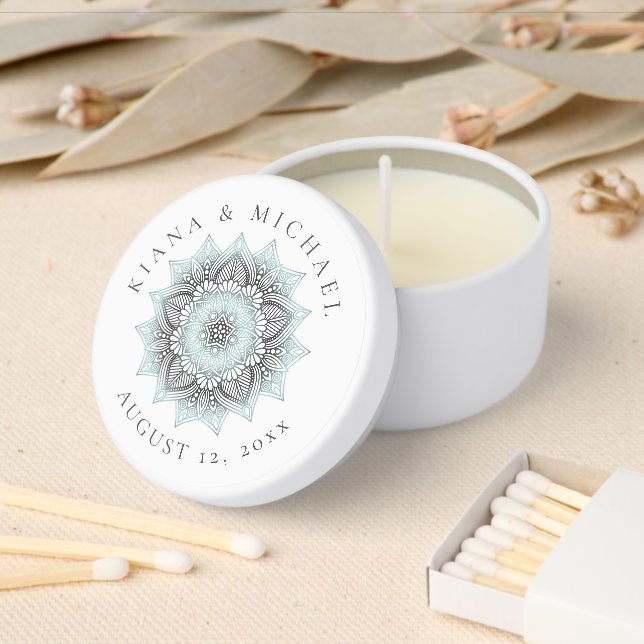 Mandala Lace Wedding Thank You Lt. Blue ID968  Mini Candle Favors (Insitu)