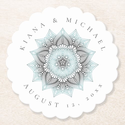Mandala Lace Wedding Thank You Lt Blue ID968  Paper Coaster