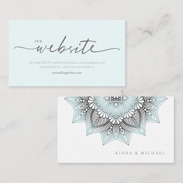 Mandala Lace Wedding Website Lt. Blue ID968 Enclosure Card (Front/Back)