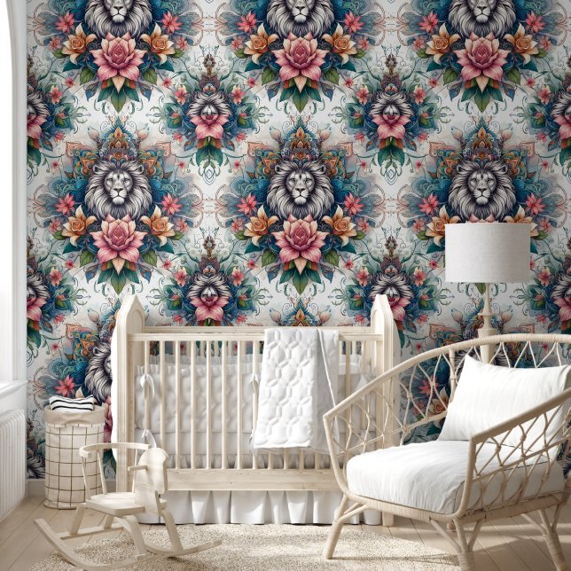 Mandala Lion & Floral Dream Wallpaper (Kids)