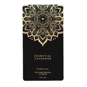  Mandala Lotus Elegant Black Gold Spiritual Candle Label