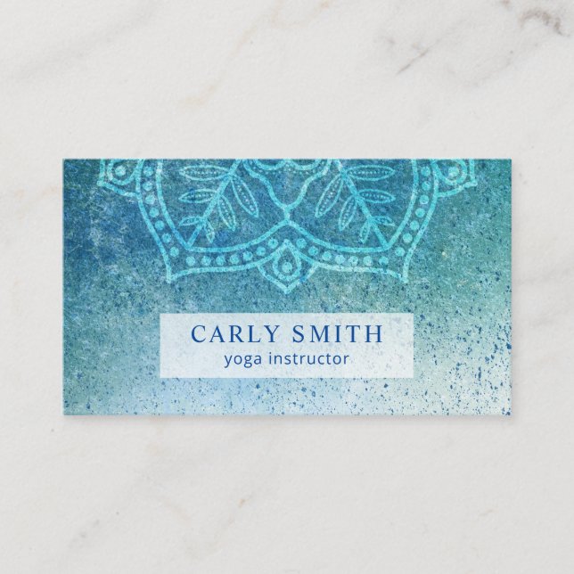 Mandala Lotus Flower Blue Teal Watercolor Business Card (Front)