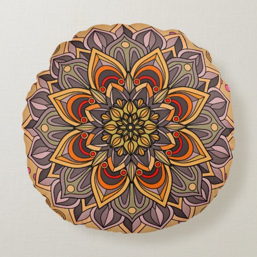 Mandala Lotus Flower Design Round Pillow