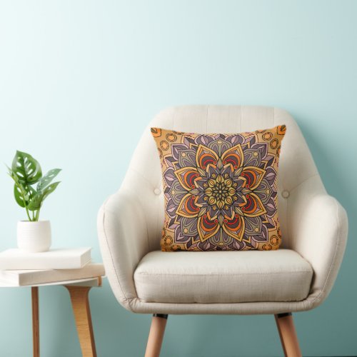 Mandala Lotus Flower Design Throw Pillow