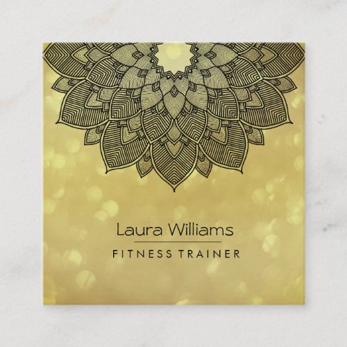 Mandala Lotus Flower Gold Yoga Instructor Holistic Square Business Card