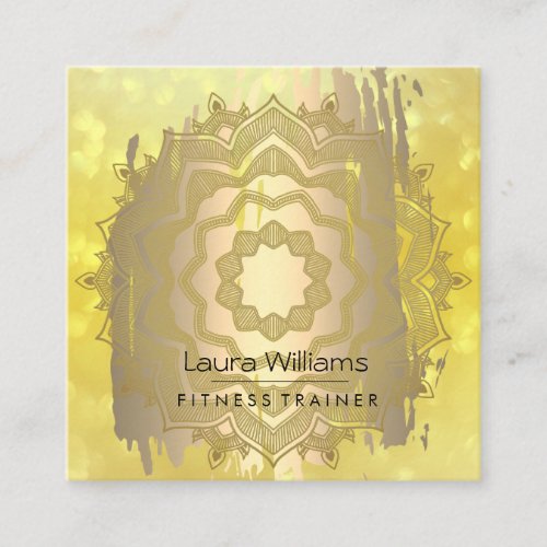 Mandala Lotus Flower Gold Yoga Instructor Holistic Square Business Card