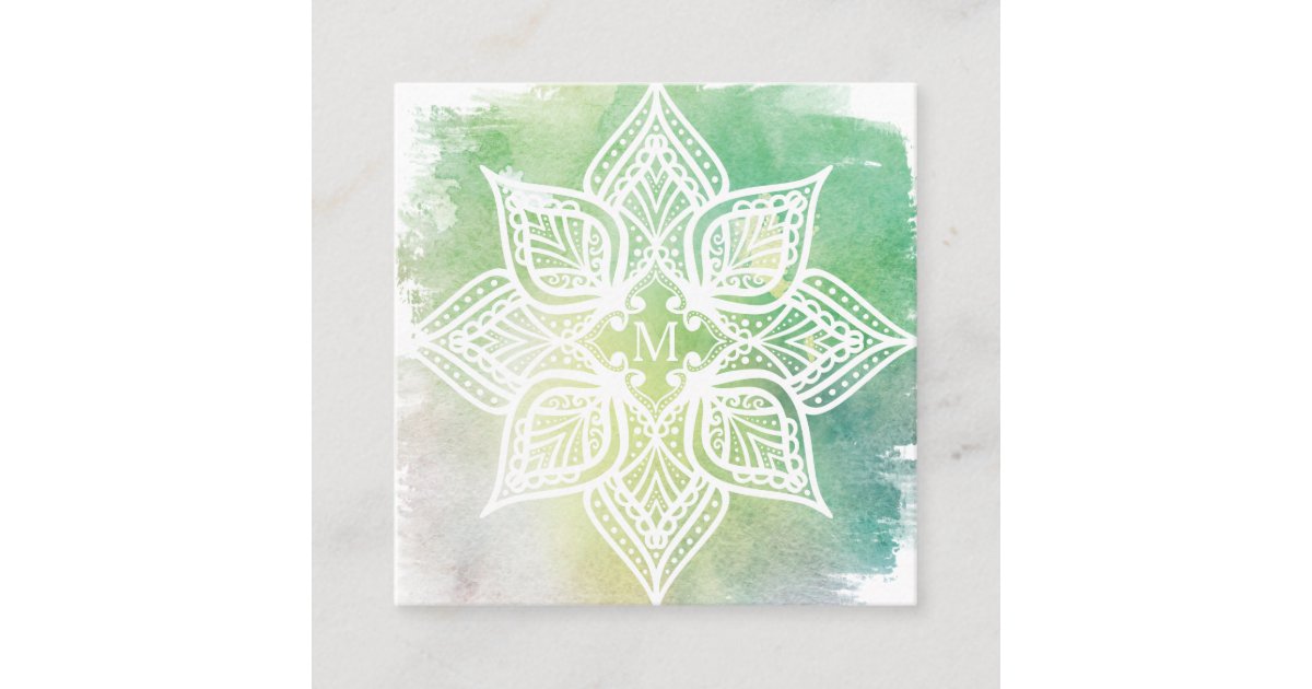 Download Mandala Lotus Flower Logo Aqua Green Watercolor Square Business Card Zazzle Com