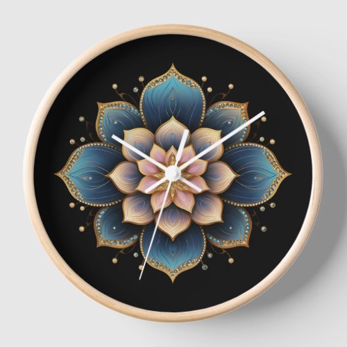 Mandala Lotus Flower with Sparkling Crystals Clock