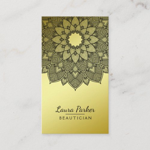 Mandala Lotus Flower Yoga Black Gold Clean Business Card