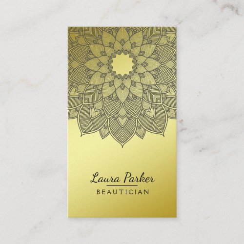 Mandala Lotus Flower Yoga Black Gold Clean Business Card