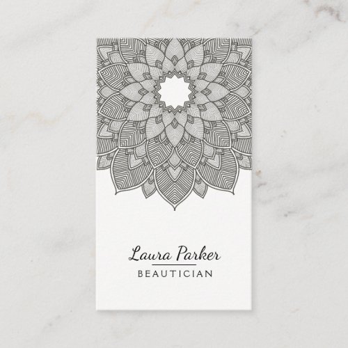Mandala Lotus Flower Yoga Black White Clean Business Card