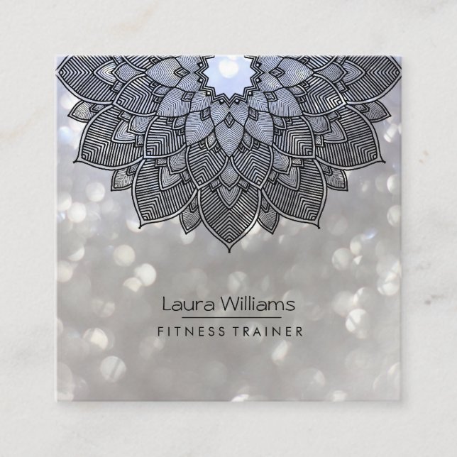 Mandala Lotus Flower Yoga Instructor Holistic Square Business Card (Front)