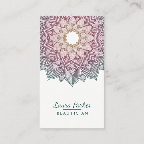 Mandala Lotus Flower Yoga Wellness Meditation Teal Business Card